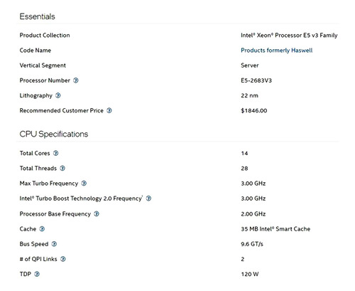 Procesador Intel Xeon E5-2683 V3 14 Núcleos 28 Hilos 3ghz (Usado)
