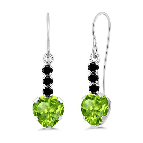 Pendientes De Oro Blanco 14k Con Peridoto Verde Y Diamantes 