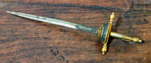 Espada Miniatura Toledo Acero Con Damasquinado En Oro (Usado)