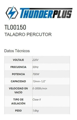 Taladro Percutor Thunder Plus 13mm 700w - Velocidad Variable