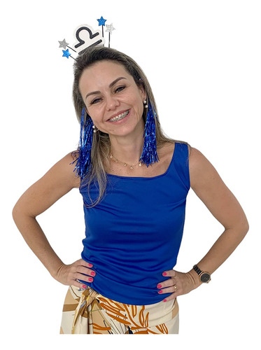 Tiara Signos Com Franja Metalizada Bloquinhos Folia Carnaval Cor Libra