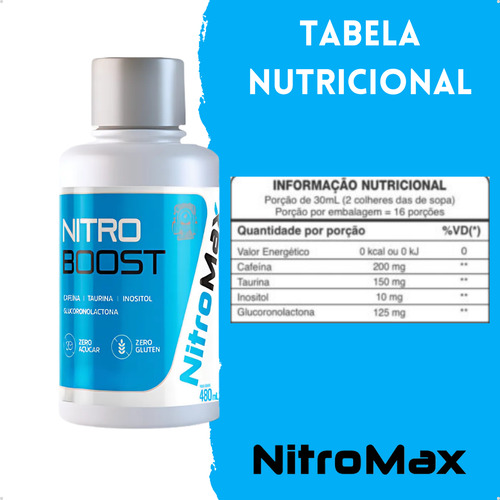 Nitro Boost Thermogenico 480ml - Nitromax - Liquid Energy Sabor Açaí Com Guaraná