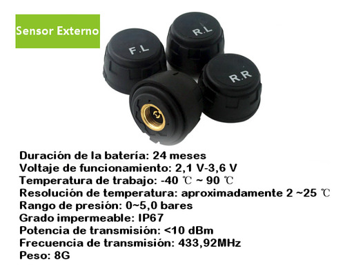 Auto Sistema Monitoreo Presión Neumáticos Carga Solar Tpms