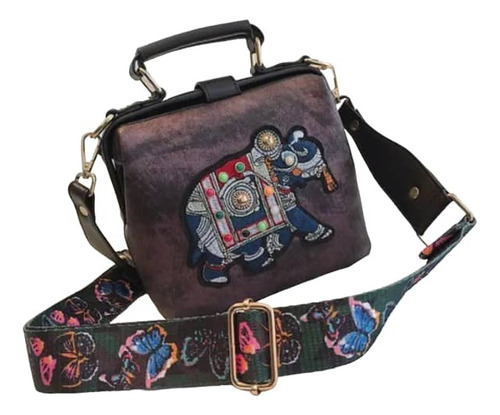 Cartera Bandolera Purpura Con Bordado De Elefante Para Mujer