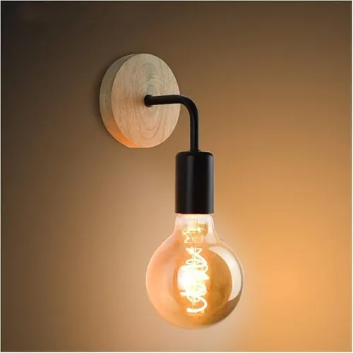 Lampara Pared Aplique Nordico Base Madera Portalámpara Metal Negro