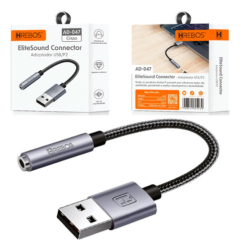 Placa De Som Usb P2/3 Fone Microfone Pc Notebook Dell