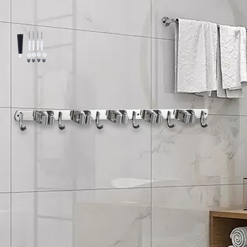 Soporte Para Escoba Y Fregona, Soporte De 5 Clips 6 Ganchos