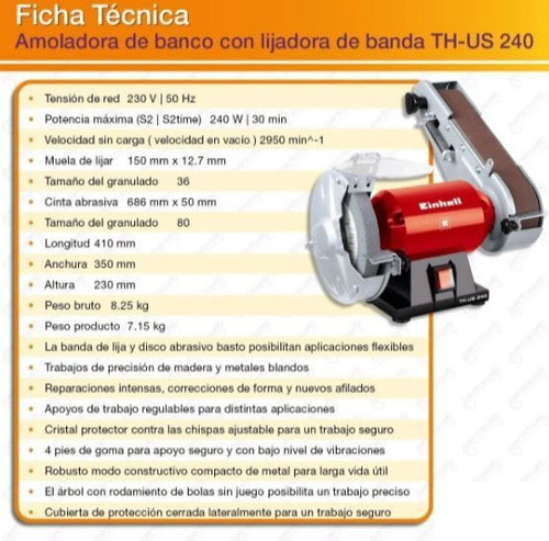 Imagen 2 de 4 de Amoladora Banco Con Lijadora 240w. Th-us Einhell Profesional