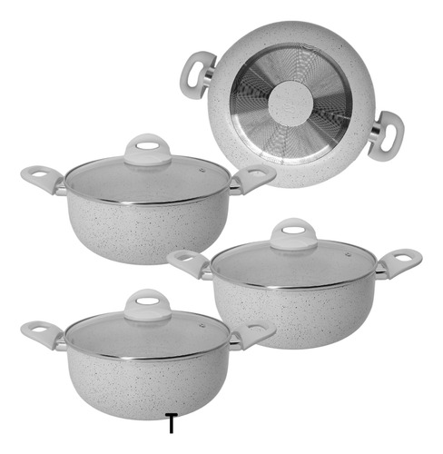 Kit 3 Panela Caçarola Cerâmica Antiaderente Vanilla 20cm