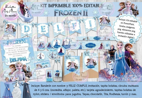 Kit Imprimible Candy Bar Frozen 2 Celeste Editable