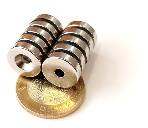 20 Imanes Neodimio Avellanado 15mm X 4mm Int. 4mm Ring Anill