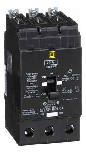 Interruptor Termo-magnético Edb34070 3 P 70a Schneider
