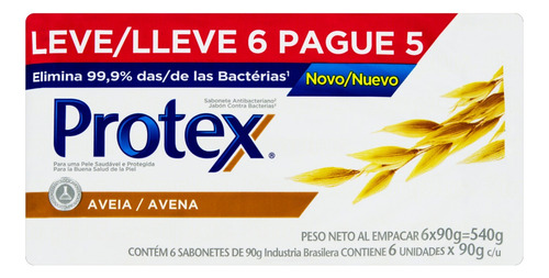 Sabão em barra Protex Aveia + Prebiótico de 90 g pacote x 6