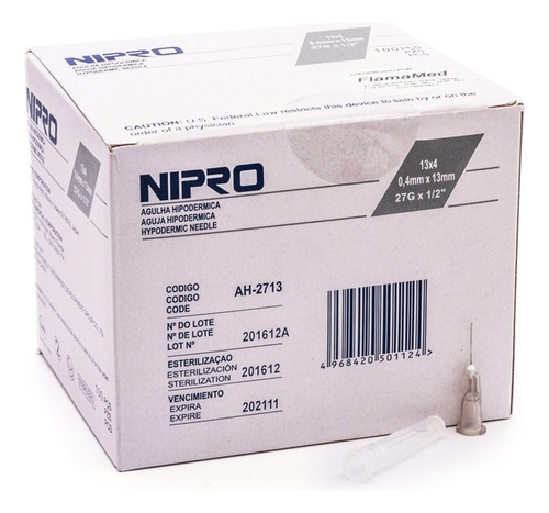 Aguja HiPodérmica 27g * 1/2 (13mm) Nipro X 100 Unidades