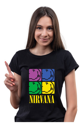 Playera Nirvana Logo Banda Metal Rock Música Carita Colores