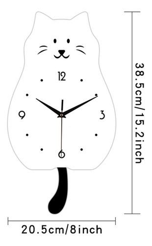 Reloj De Pared De Péndulo De Gato Adorno Decorativo De