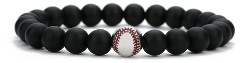 Pulsera De Béisbol Caiyao Fashion, Negra Y Blanca, 8 Mm, Mat