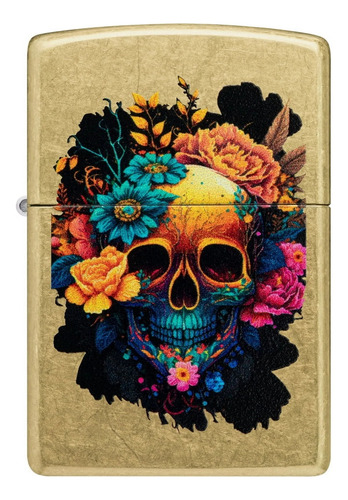 Encendedor Zippo Modelo 48267 Calavera Y Flores Skull Desing