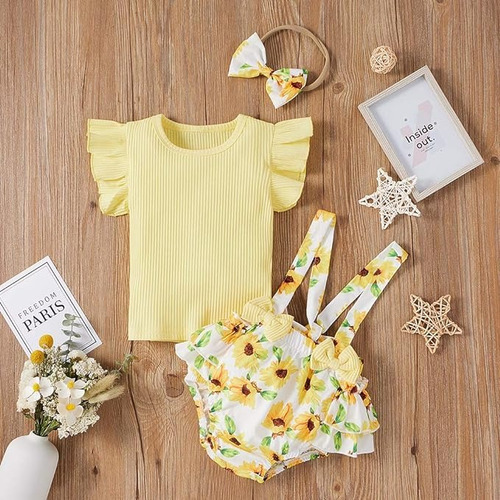 Conjunto De 3 Pz Para Bebé, Short Blusa Diadema