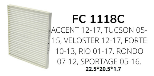 Filtro De Cabina A/c De Tucson 05 06 07 08 09 10 11 12 13 14