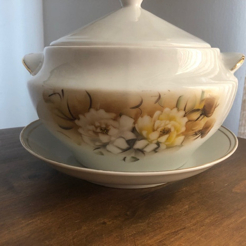 Imagem 6 de 6 de Sopeira Com Prato Porcelana Pintado A Mão 2,8l