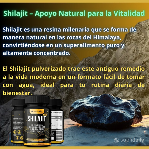 Shilajit Puro Himalaya 1000mg 60 Cápsulas Vitalidad 1 Mes Sin Sabor