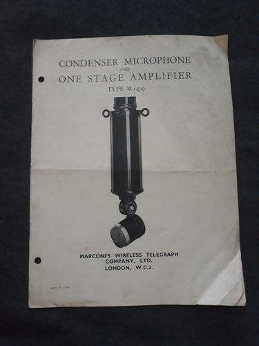 Folleto Condenser Microphone One Stage Amplifier Marconi 