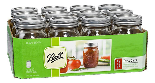 Jarras Mason De 473ml Con Tapas Y Bandas, Pack De 12 Unidade