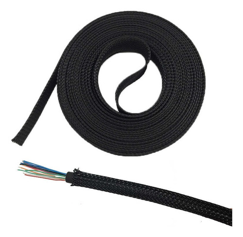 Malla Cubre Cable Piel De Serpiente Negro 10mm Por Metro