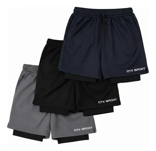 Kit 3 Shorts Masculino 2 Em 1 Duplo Corrida Academia Treino