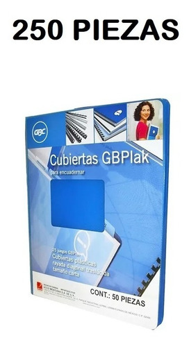 250 Cubiertas Gbplak Para Encuadernar T/carta Rayada Azul