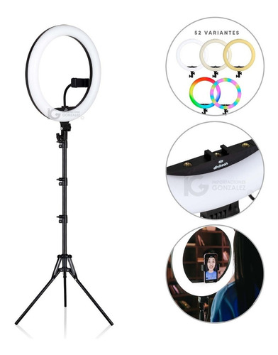 Divitech® ELLAAR-0010 Lámpara De Aro Para Maquillaje Video Foto Profesional Con Base Porta Celular Y Tripie