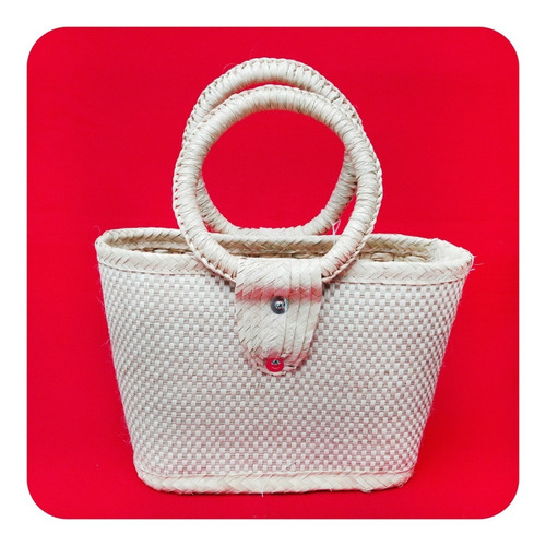 Imagen 5 de 5 de Bolsa Artesanal De Palma Natural Color Blanco 35x31 Cm Bls