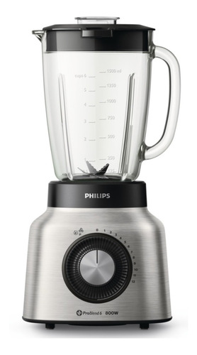 Licuadora Metálica Philips 800 W Vaso De Vidrio Hr2139