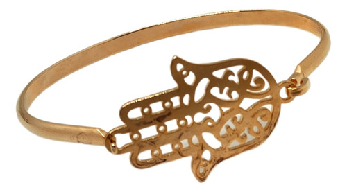 Pulsera Manito De Ala Hamsa Turca De Acero Quirúrgico.marian Color Dorado Diámetro 18 cm Largo 18