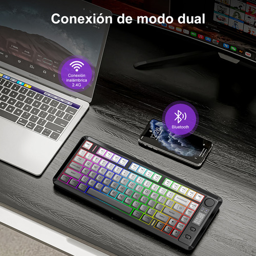 Teclado Free Wolf M75 Rgb Inalámbrico Bluetooth Con Pantalla Negro