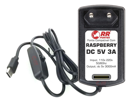 Fonte Carregadora Raspberry Pi4 5v 3a Usbc Com Nf