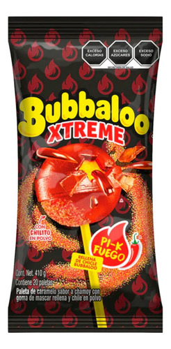 Chupetín Paletas Bubbaloo Xtreme Fuego 20 Piezas
