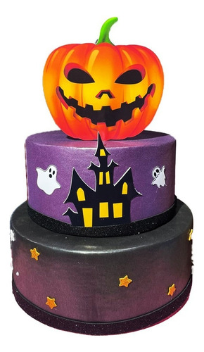 Bolo Fake Tema Halloween Fantasma Mod2 - 2 Andares Com Topo