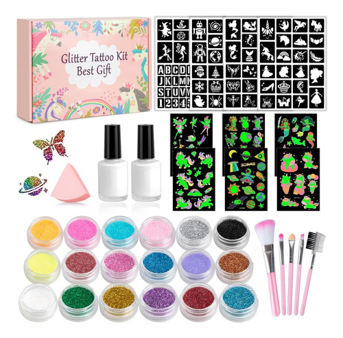 Kit De Tatuajes Temporales Con Purpurina Para Niños, 18 De 6
