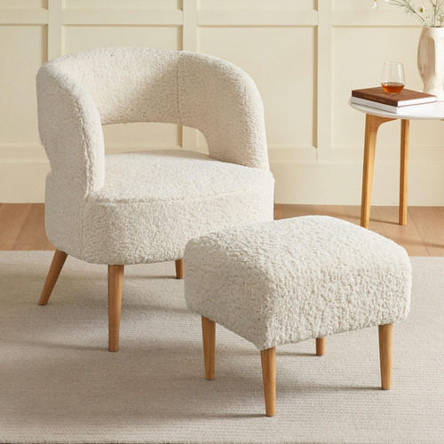 Silla Decorativa Con Sillon Otomano Tapizado De Vellon De Pe