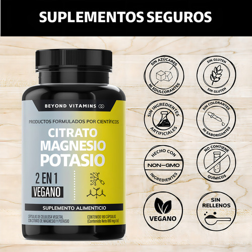 Magnésio e citrato de potássio 1500 mg com banana em pó, açafrão e arroz | Sem enchimentos | Citrato de magnésio e citrato de potássio - 180 cápsulas