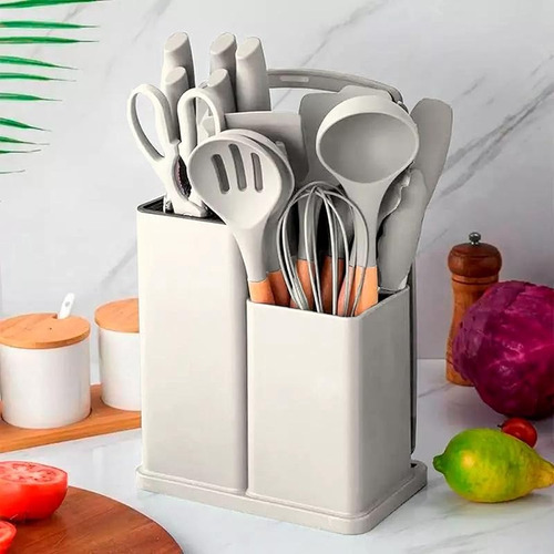 Juego De Utensilios De 19 Piezas | Espátulas Con Cuchillos Y