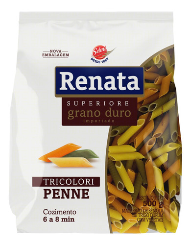 Macarrão de Sêmola de Trigo Grano Duro Tricolori Penne Renata Superiore Pacote 500g