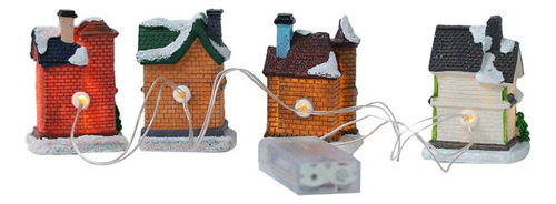 Y Casas De Vila De Natal, Enfeite De Natal De Resina Com Luz