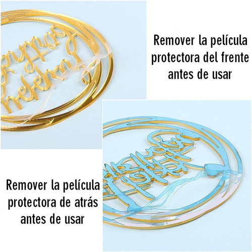 Cake Topper Feliz Cumple Acrílico Vinil Glitter Plata 17x10 Plateado