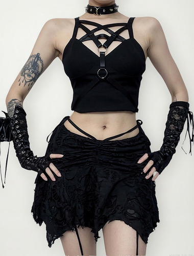 Falda Gótica Encaje Mujer Vintage Punk Falda Corta