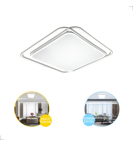 Plafon Moderno Led Hoop 72w Multicolor C/ Controle Dimmer Cor Branco