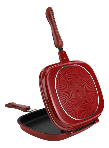 Grill Pan 28cm Cuadrado Rojo Doble Cara Freír Antiadherente