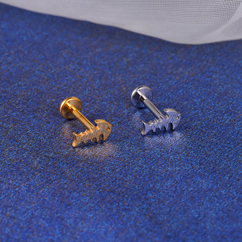 Piercing Labret Titânio Pvd Espinha Peixe Liso 1.2x8mm